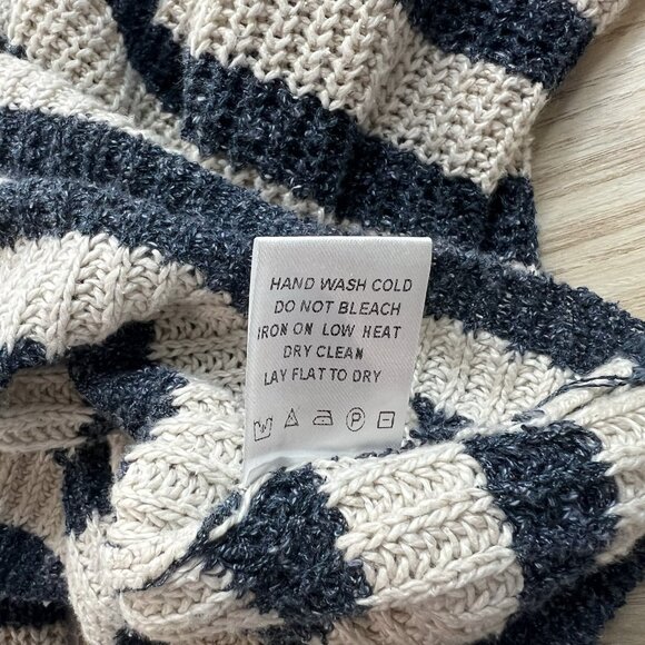 One Grey Day Knit Hoodie Sweater Size Small Pullover Flax Silk Cashmere Striped - Picture 8 of 9
